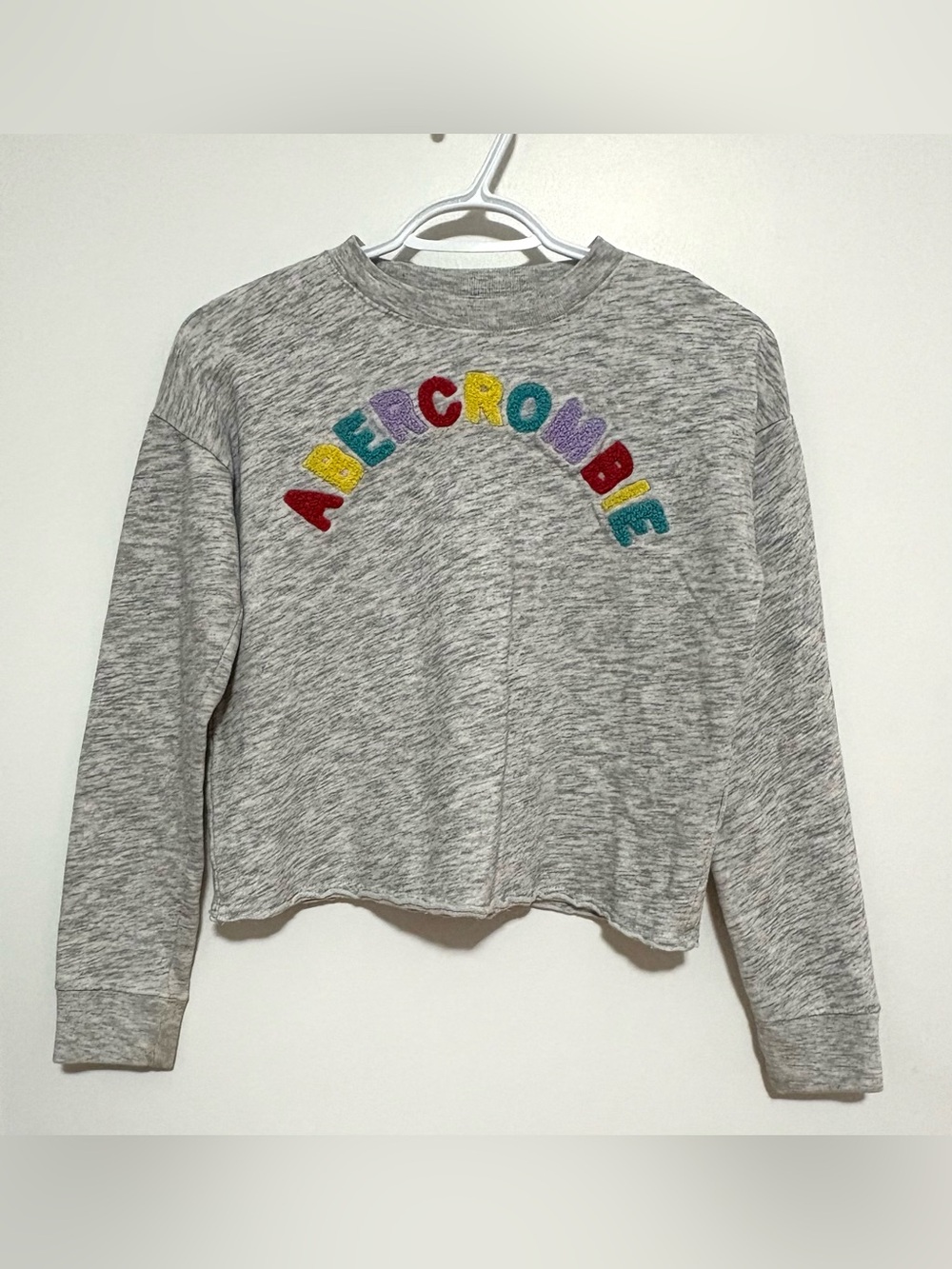 abercrombie kids Heather Gray Sweatshirt with Rainbow Chenille Logo
